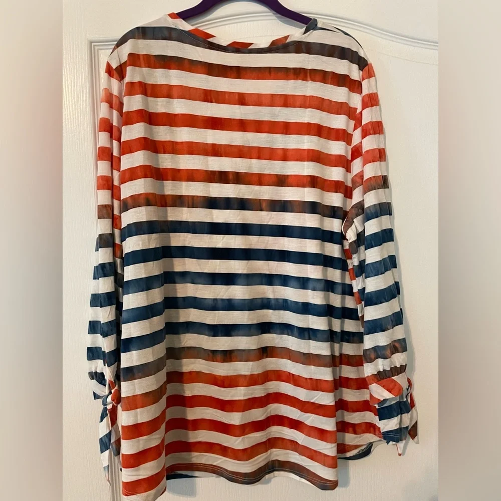 Ruby Rd. Striped Long Sleeve Top with Tie Details - Picture 7 of 8